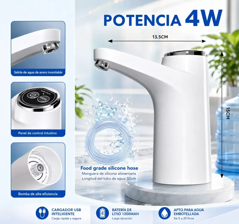 DISPENSADOR DE AGUA ELE CTRICO USB RECARGABLE PARA BIDON DE 20 LITROS - 7