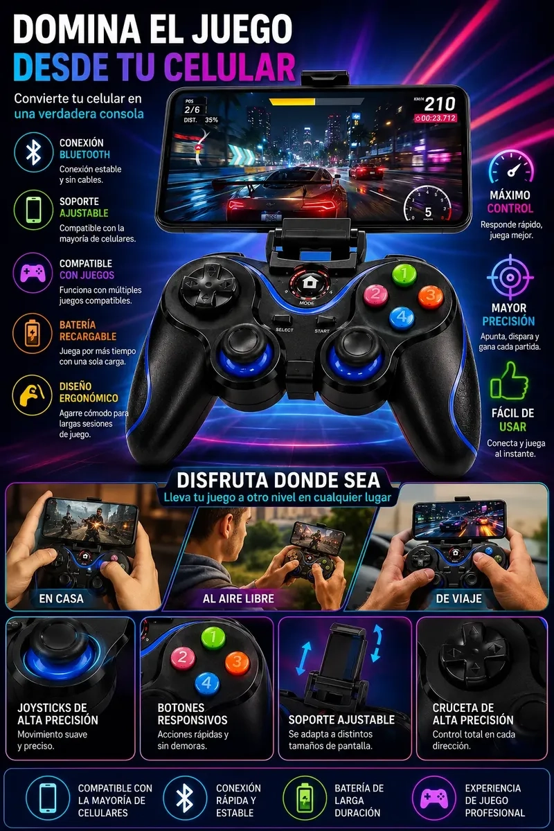 CONTROL JOYSTICK BLUETOOTH INALAMBRICO PARA IPHONE Y ANDROID - 2