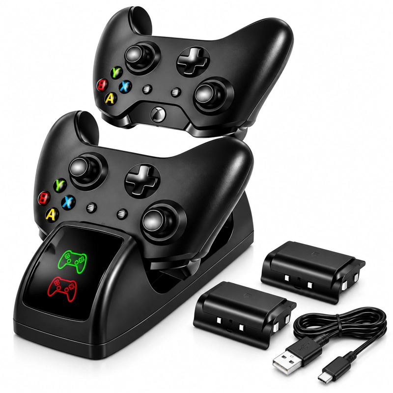 BASE CARGADOR DOBLE PARA CONTROLES XBOX ONE S X CON 2 BATERIAS RECARGABLES - 1