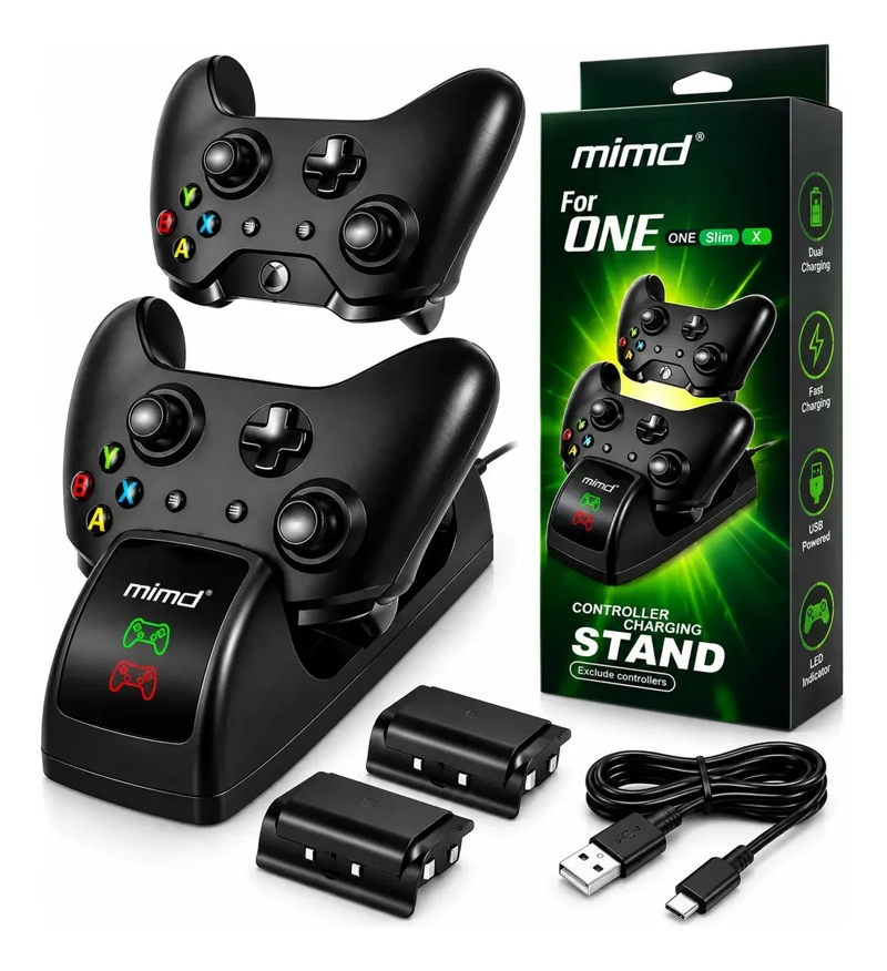 BASE CARGADOR DOBLE PARA CONTROLES XBOX ONE S X CON 2 BATERIAS RECARGABLES - 4