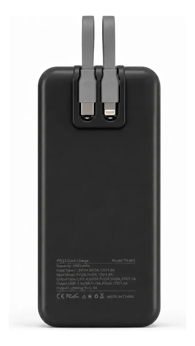 POWER BANK CARGADOR PORTATIL 10000 MAH CARGA RAPIDA NEGRO - 2