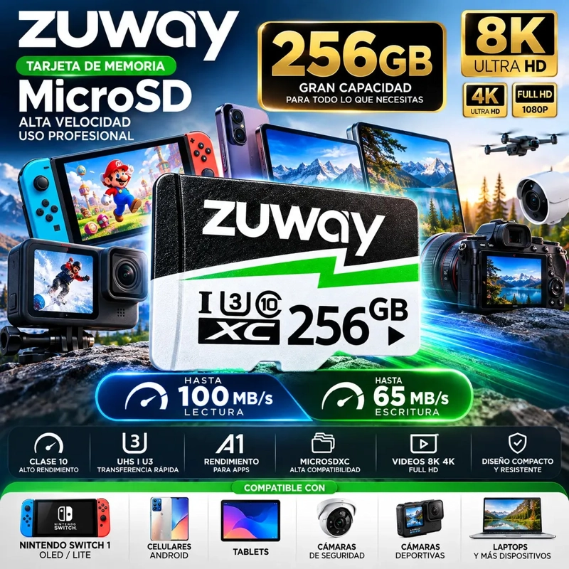 TARJETA MEMORIA MICROSD 256GB CLASE 10 U3 A1 100MB/S - 2