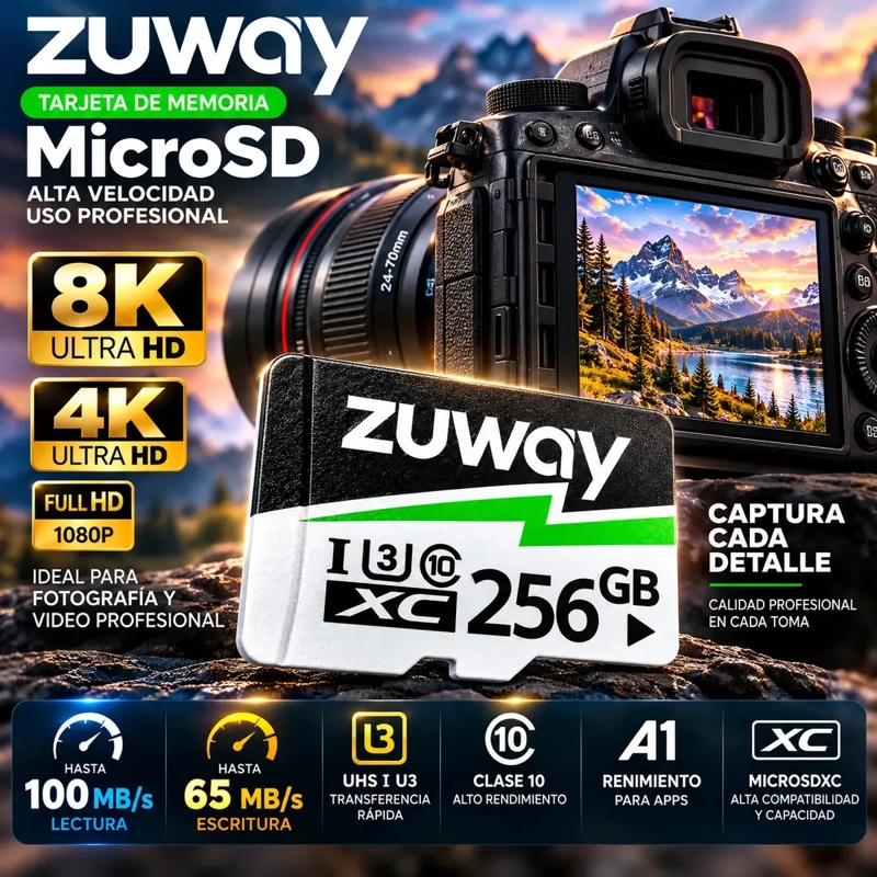 TARJETA MEMORIA MICROSD 256GB CLASE 10 U3 A1 100MB/S - 4