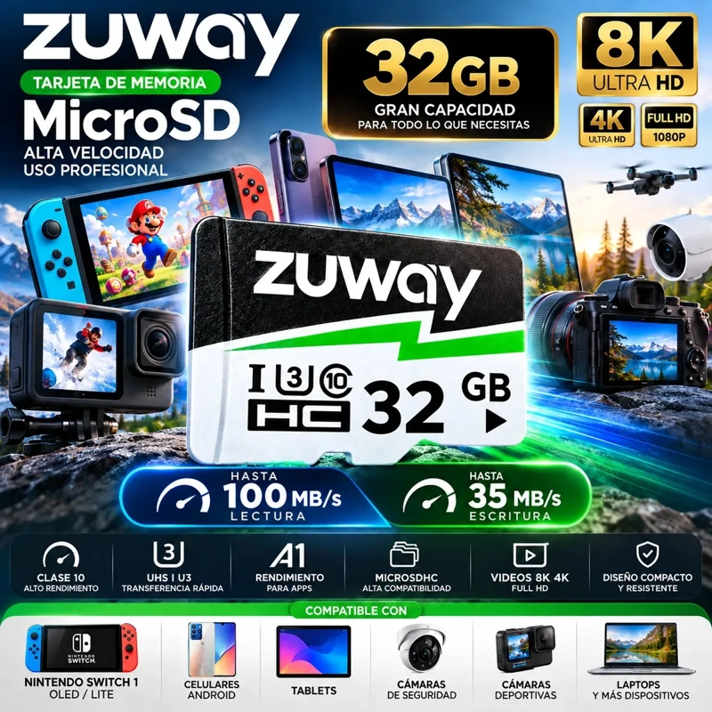 TARJETA MEMORIA MICROSD 32GB CLASE 10 U3 A1 100MB/S - 6