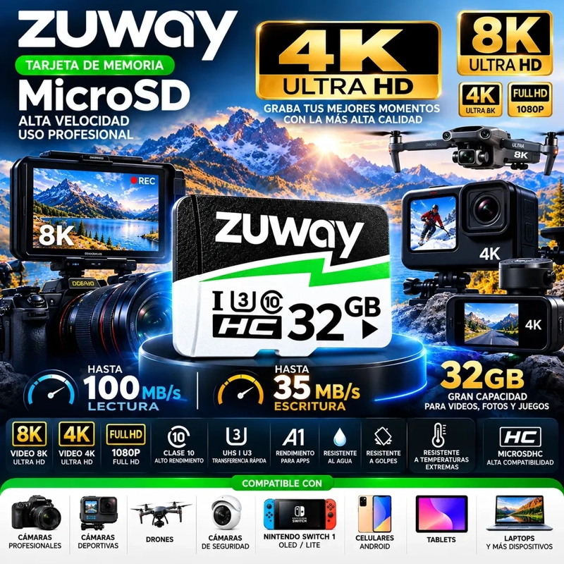 TARJETA MEMORIA MICROSD 32GB CLASE 10 U3 A1 100MB/S - 7