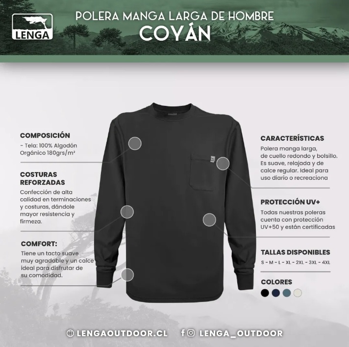 POLERA HOMBRE LARGO COYÁN ALGODÓN ORGÁNICO UV+ LENGA®. - 4