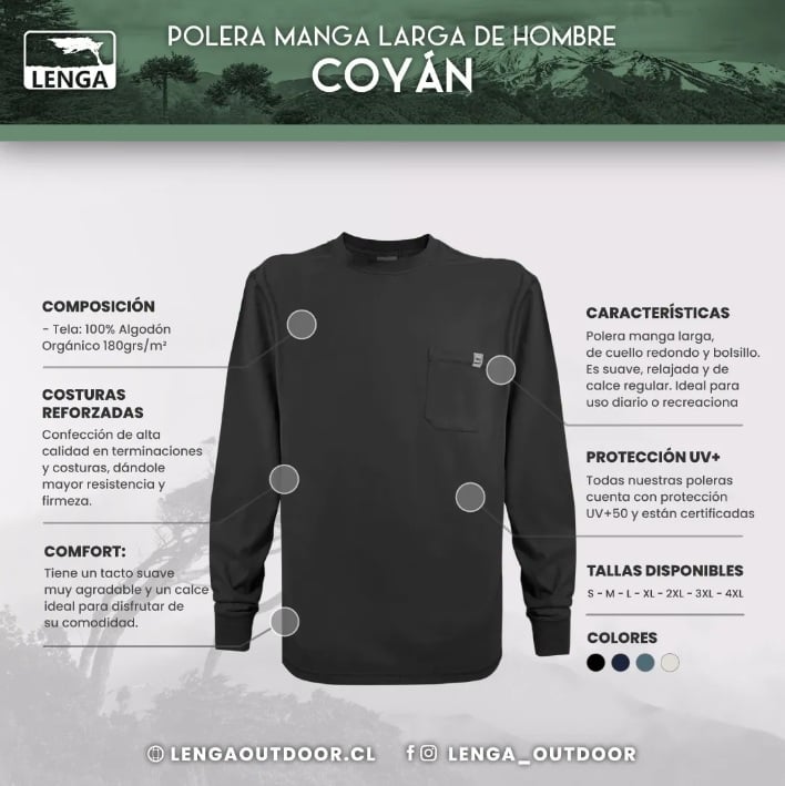 POLERA HOMBRE LARGO COYÁN ALGODÓN ORGÁNICO UV+ LENGA®. - 4