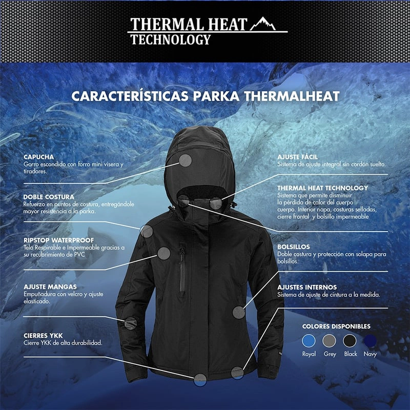 PARKA THERMAL HEAT TÉRMICA MUJER COSTURAS SELLADAS Y CIERRE YKK - 5