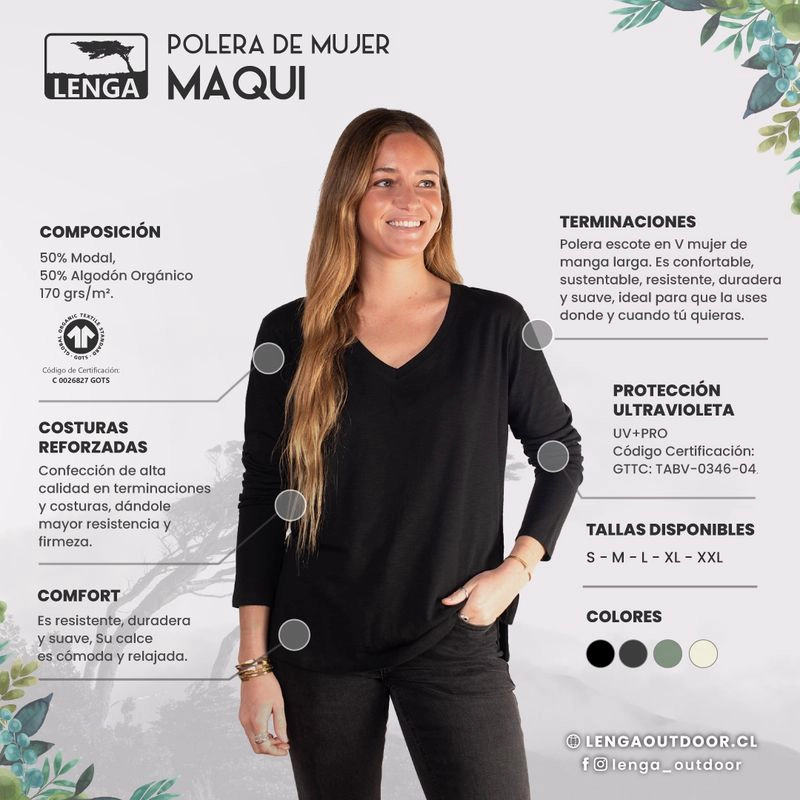 POLERA MAQUI MUJER ESCOTE V LARGO LENGA ® - 5