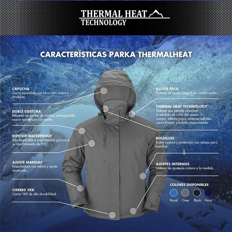 PARKA THERMAL HEAT TÉRMICA HOMBRE COSTURAS SELLADAS Y CIERRE YKK - 5