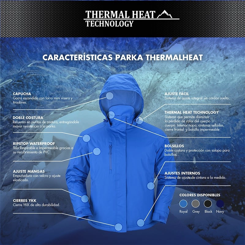 PARKA THERMAL HEAT TÉRMICA HOMBRE COSTURAS SELLADAS Y CIERRE YKK - 5