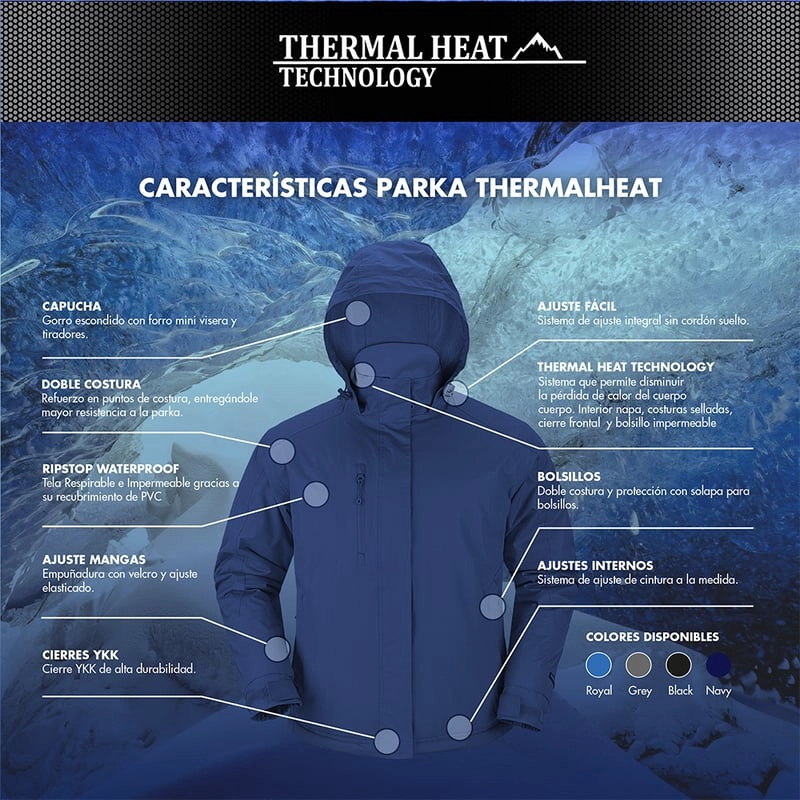 PARKA THERMAL HEAT TÉRMICA HOMBRE COSTURAS SELLADAS Y CIERRE YKK - 5