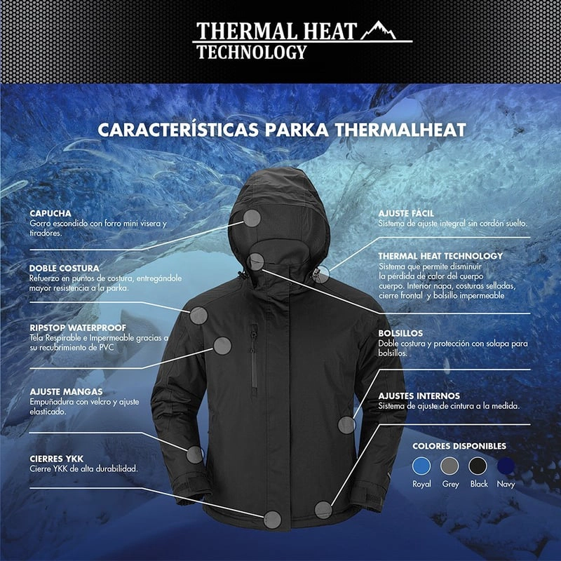 PARKA THERMAL HEAT TÉRMICA HOMBRE COSTURAS SELLADAS Y CIERRE YKK - 5