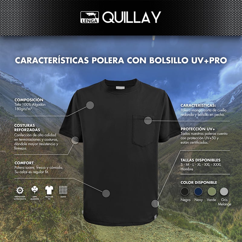 POLERA HOMBRE CORTO CON BOLSILLO QUILLAY - 5