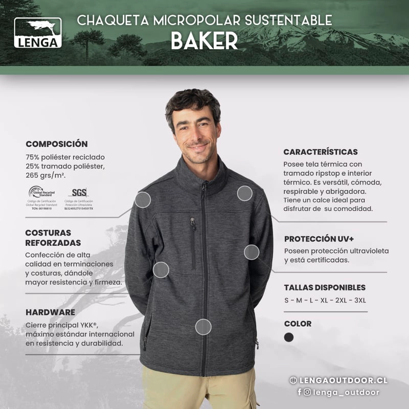 CHAQUETA MICROPOLAR HOMBRE BAKER CIERRE YKK® LENGA® SUSTENTABLE - 5