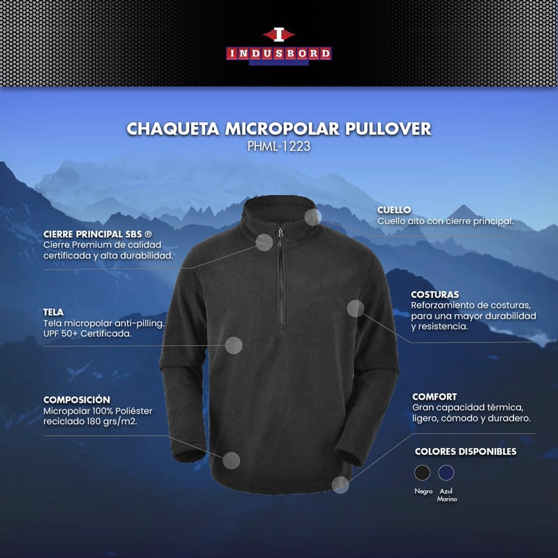 CHAQUETA MICROPOLAR PULLOVER HOMBRE CON CIERRES SBS® SUSTENTABLE - 6