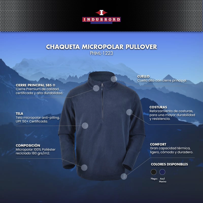CHAQUETA MICROPOLAR PULLOVER HOMBRE CON CIERRES SBS® SUSTENTABLE - 6