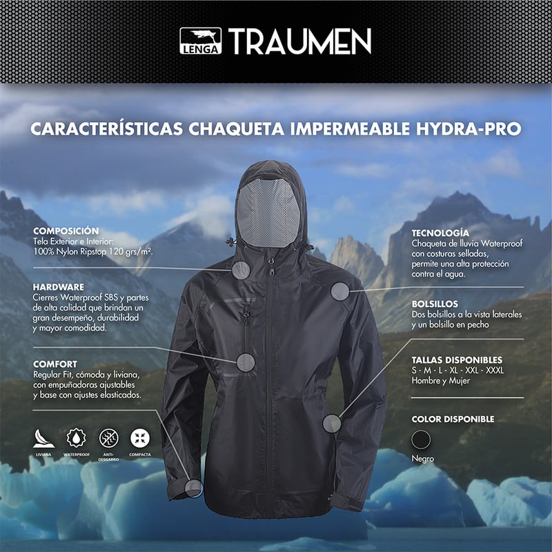 CHAQUETA OUTDOOR MUJER LENGA RJTM-21 TEXTIL IMPERMEABLE TRAUMEN HYDRA-PRO ® - 5