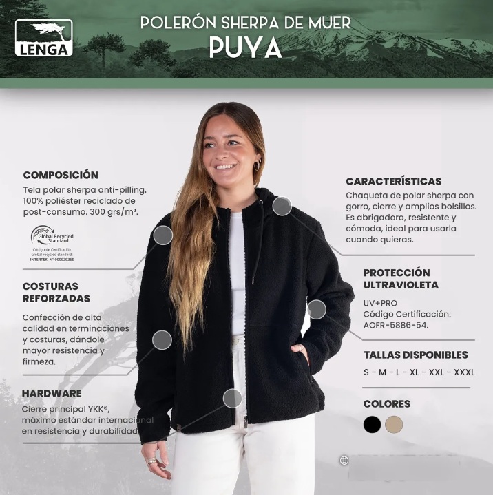 POLERÓN OUTDOOR MUJER LENGA PUYA CHAQUETA POLAR SHERPA CON CAPUCHA ® - 5