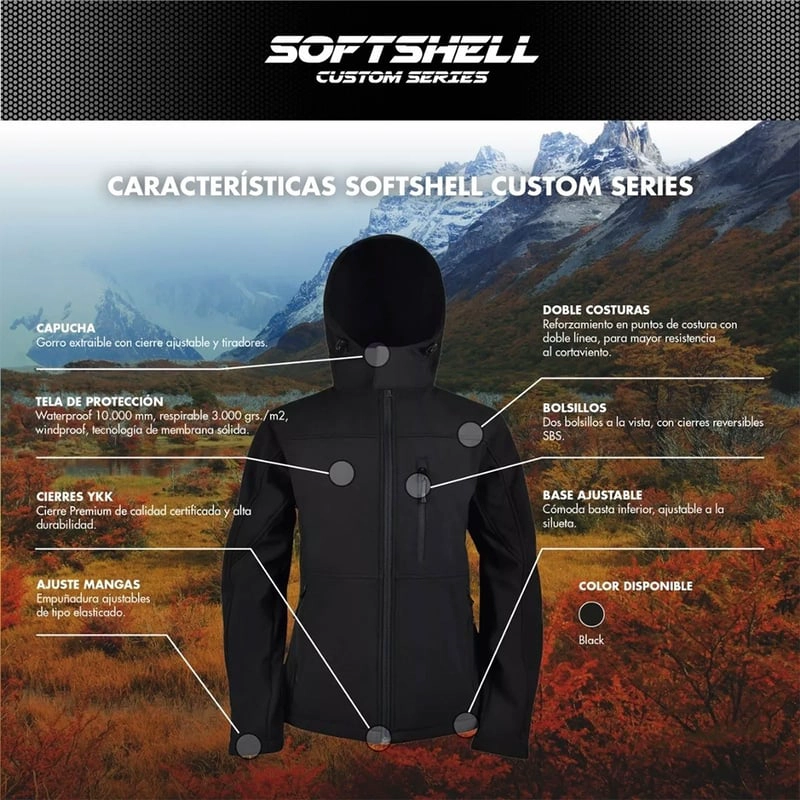 CHAQUETA HOMBRE INDUSBORD SOFTSHELL CUSTOM SERIES CON CAPUCHA CON CIERRE YKK - 5