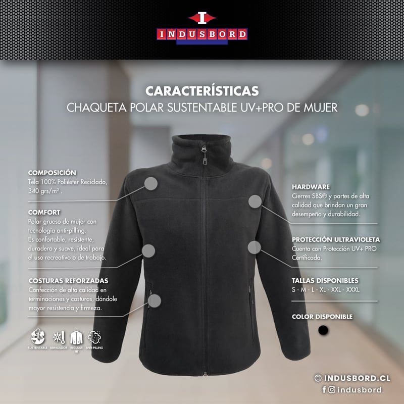 CHAQUETA MUJER INDUSBORD PMML-360 TÉRMICA POLAR DE SUSTENTABLE UV+PRO ® - 6