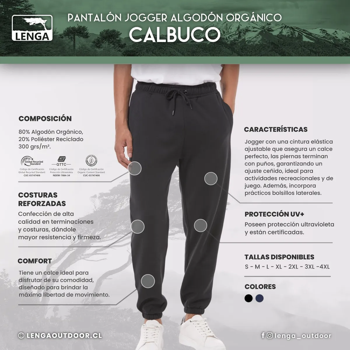 PANTALÓN JOGGER DE HOMBRE ALGODÓN ORGÁNICO CALBUCO DE LENGA® - 5