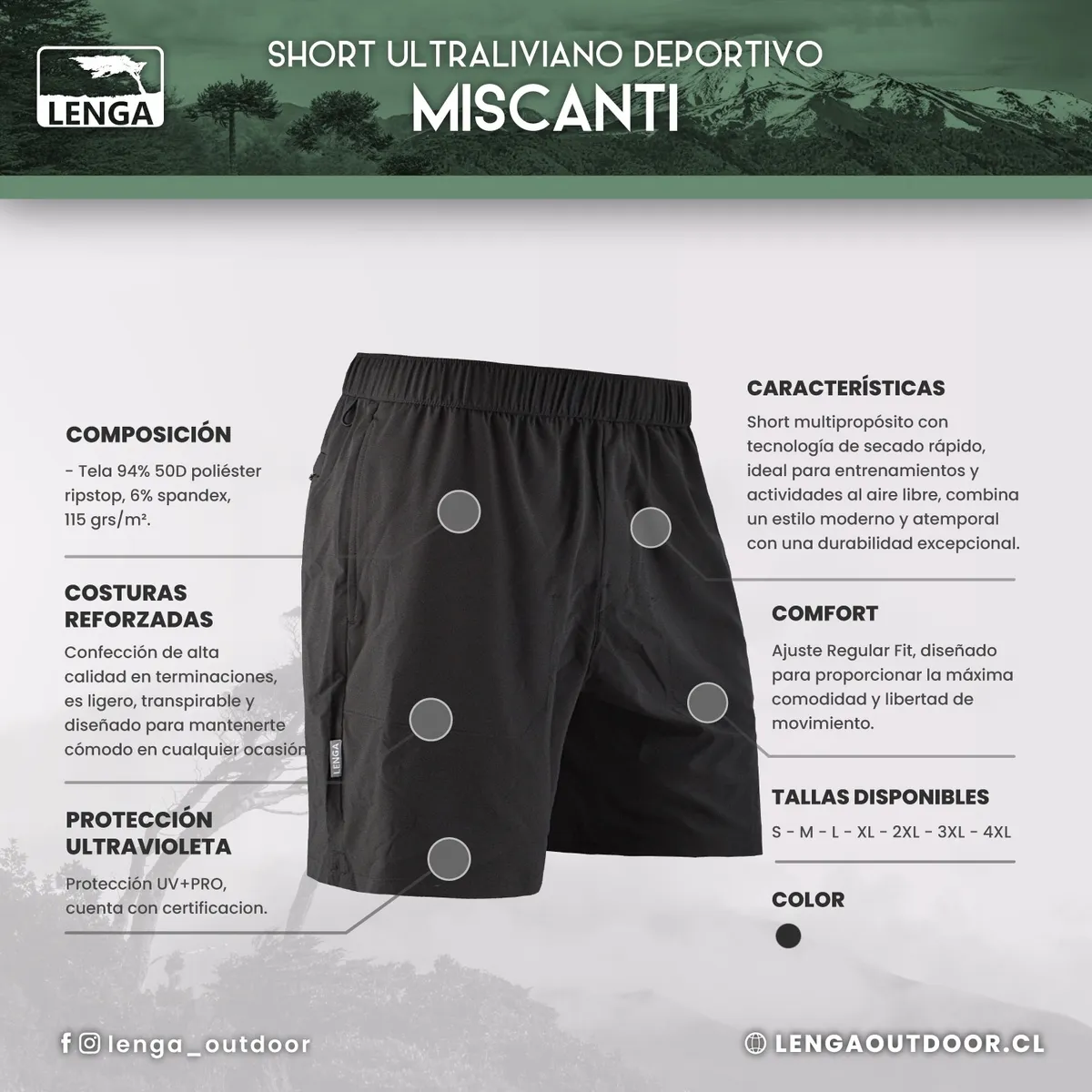 SHORT HOMBRE ULTRALIVIANO DEPORTIVO MISCANTI LENGA® UV+PRO - 5