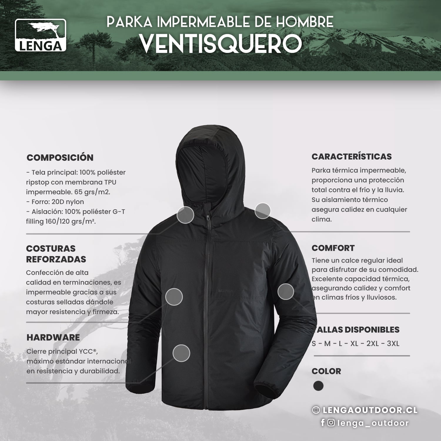 PARKA TÉRMICA HOMBRE IMPERMEABLE WATERPROOF VENTISQUERO LENGA® - 5