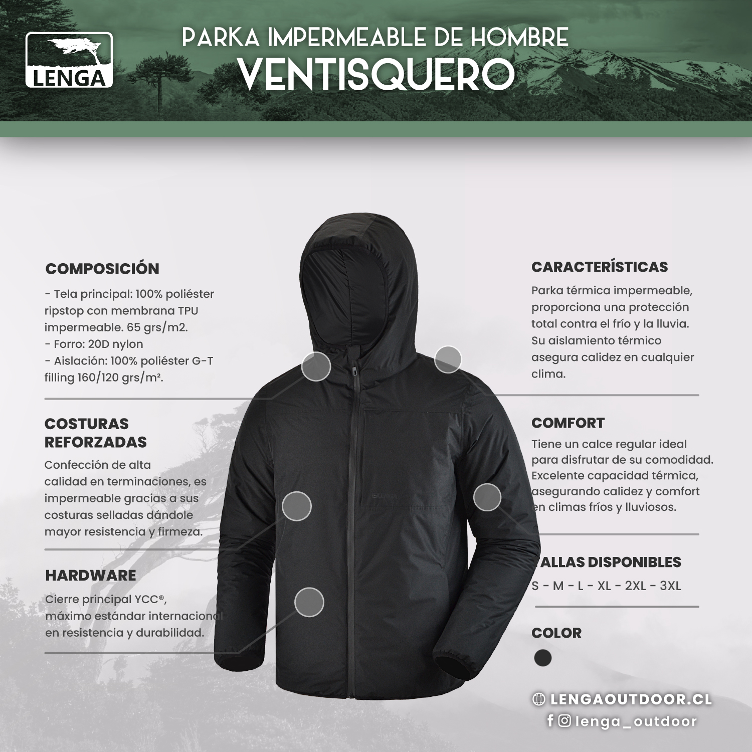 PARKA TÉRMICA HOMBRE IMPERMEABLE WATERPROOF VENTISQUERO LENGA® - 5