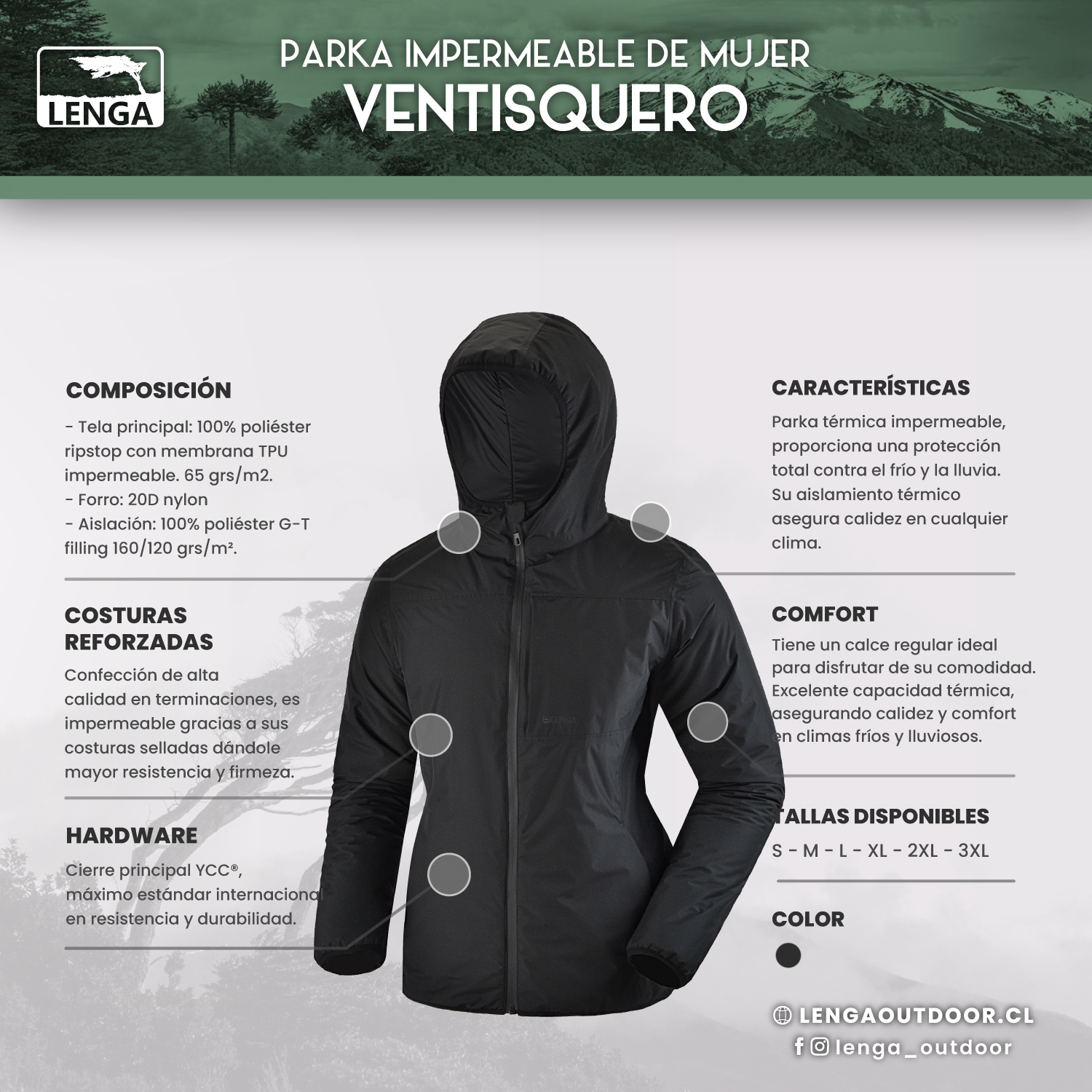 PARKA TÉRMICA MUJER IMPERMEABLE WATERPROOF VENTISQUERO LENGA® - 5