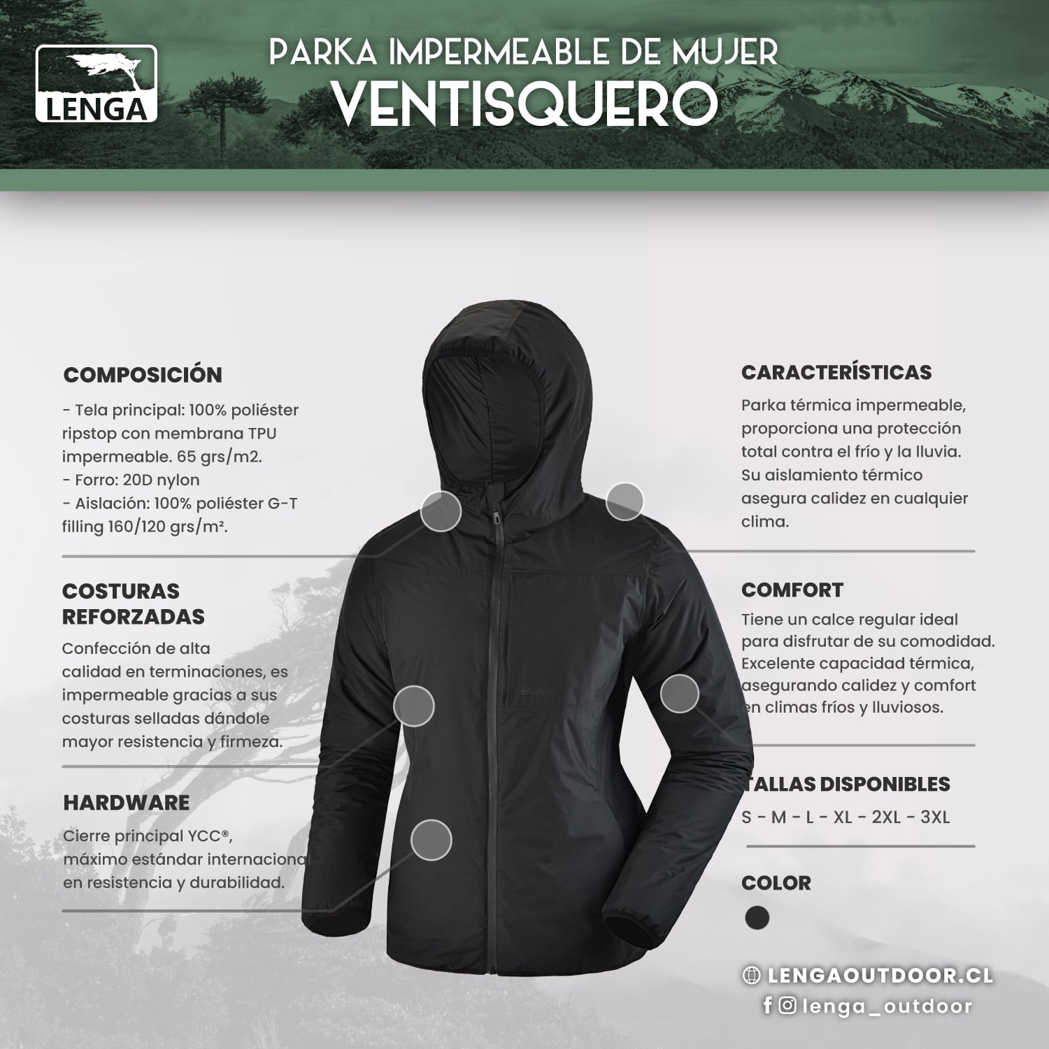PARKA TÉRMICA MUJER IMPERMEABLE WATERPROOF VENTISQUERO LENGA® - 5