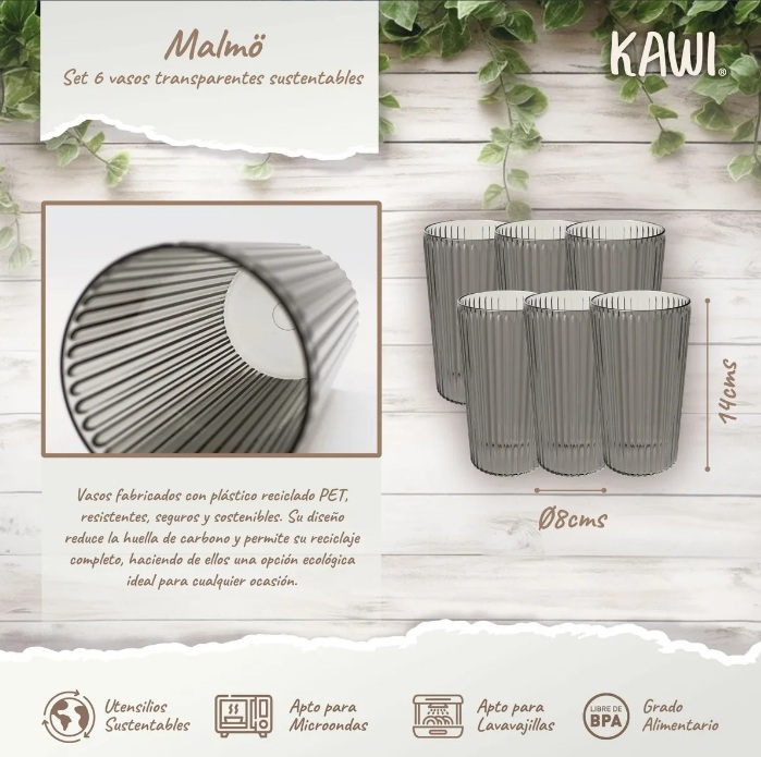 PACK 6 UNIDADES VASOS OPACO 480ML SUSTENTABLES MALMÖ KAWI® - 5