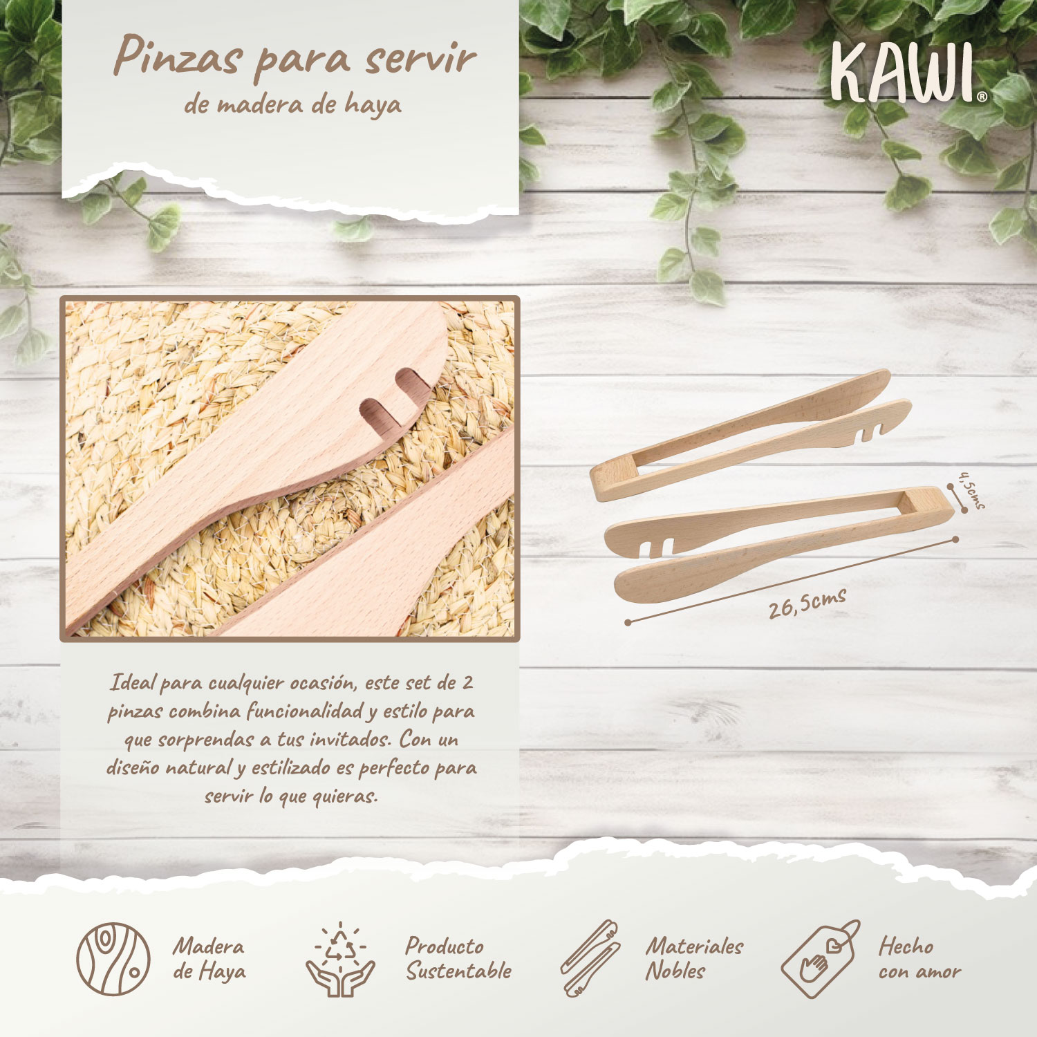 SET 2 PINZAS DE MADERA DE HAYA PARA SERVIR KAWI® - 5
