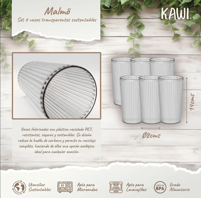 PACK 6 UNIDADES VASOS 480ML SUSTENTABLES MALMÖ KAWI® - 5