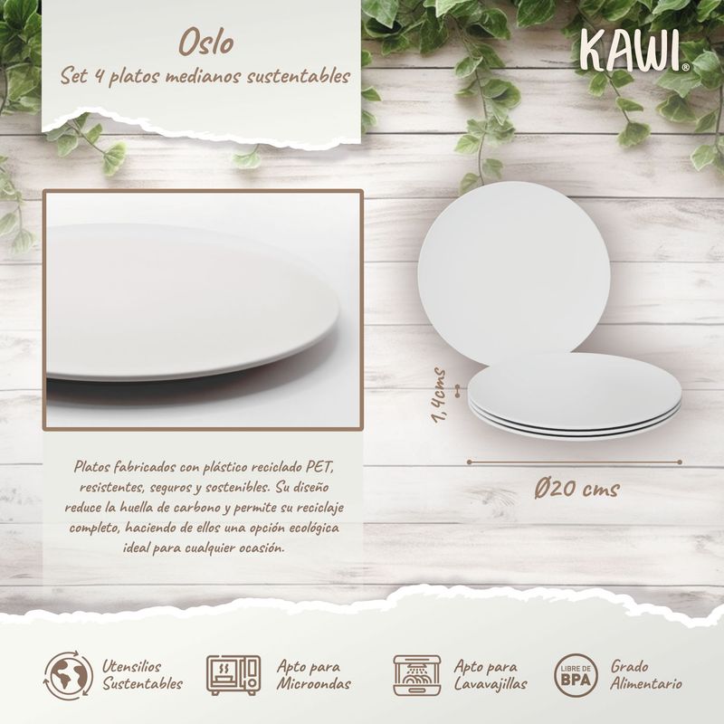 SET 4 PLATOS MEDIANOS SUSTENTABLES DE Ø20CMS OSLO KAWI® - 5