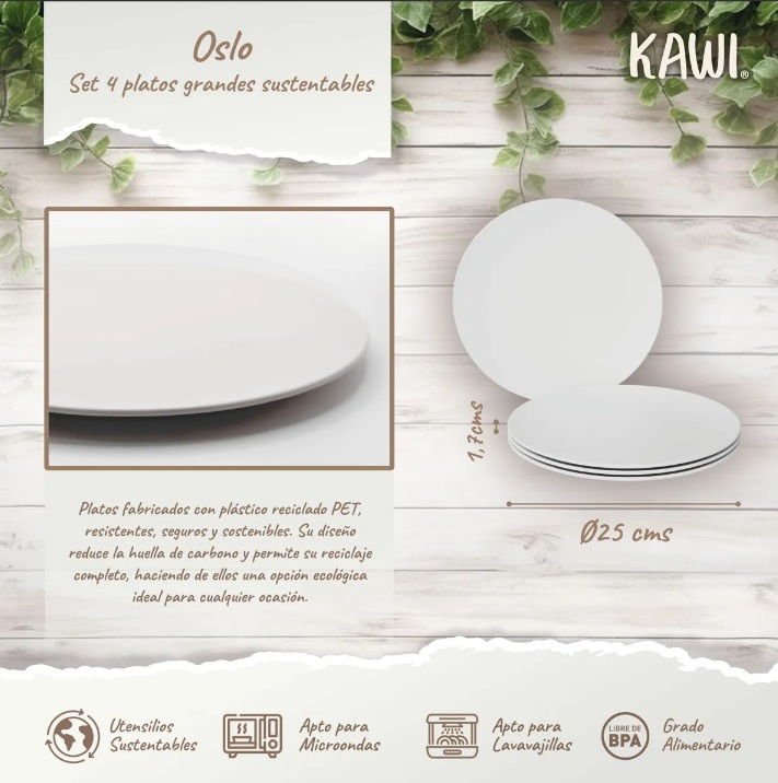 SET 4 PLATOS GRANDES SUSTENTABLES DE Ø25CMS OSLO KAWI® - 5