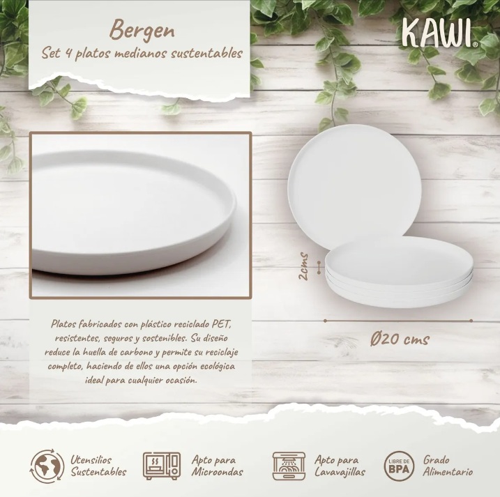 SET 4 PLATOS MEDIANOS SUSTENTABLES DE Ø20CMS BERGEN KAWI® - 5