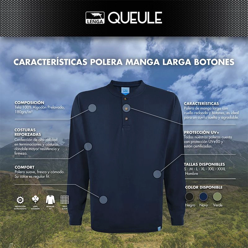 POLERA HOMBRE MANGA LARGA CON BOTONES QUEULE - 4