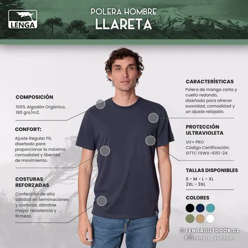 POLERA HOMBRE UV+PRO ALGODON ORGANICO PUMA LAS TORRES LENGA® - 4