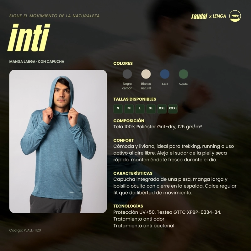 POLERA HOMBRE GRIT-DRY MANGA LARGA CON CAPUCHA UV+ INTI LENGA - 6