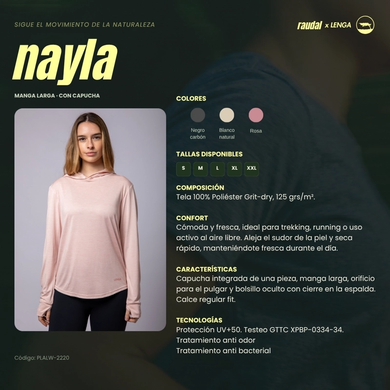 POLERA MUJER GRIT-DRY MANGA LARGA CON CAPUCHA NAYLA LENGA UPF+50 - 6