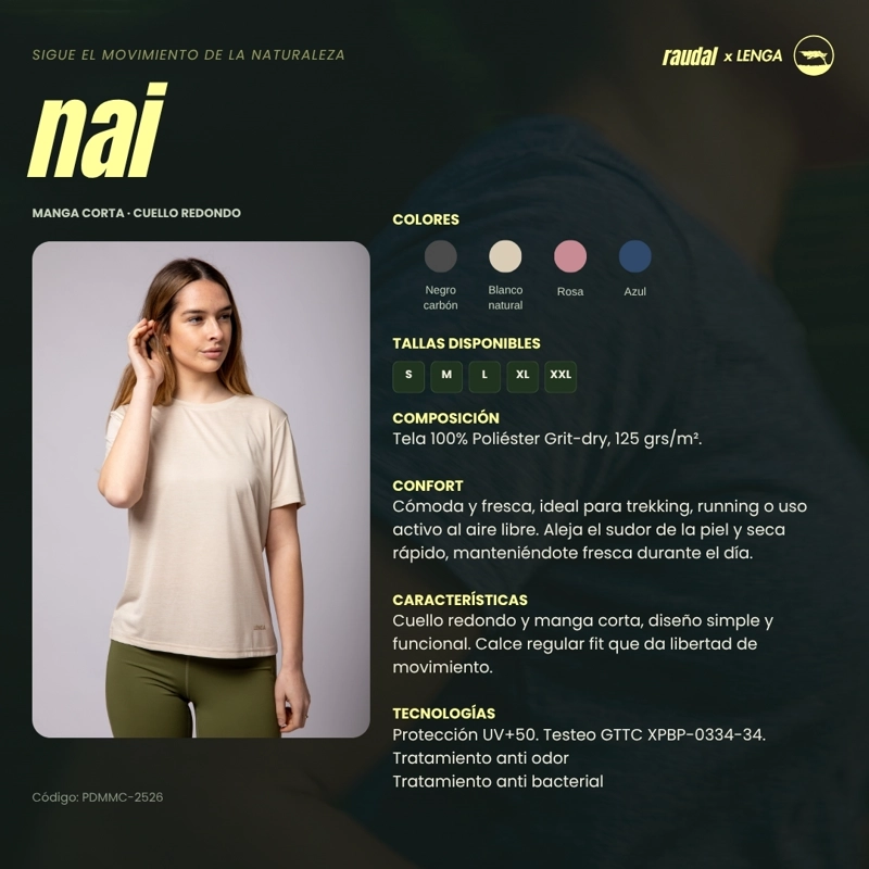POLERA MUJER GRIT-DRY MANGA CORTA NAI LENGA UPF+50 - 5
