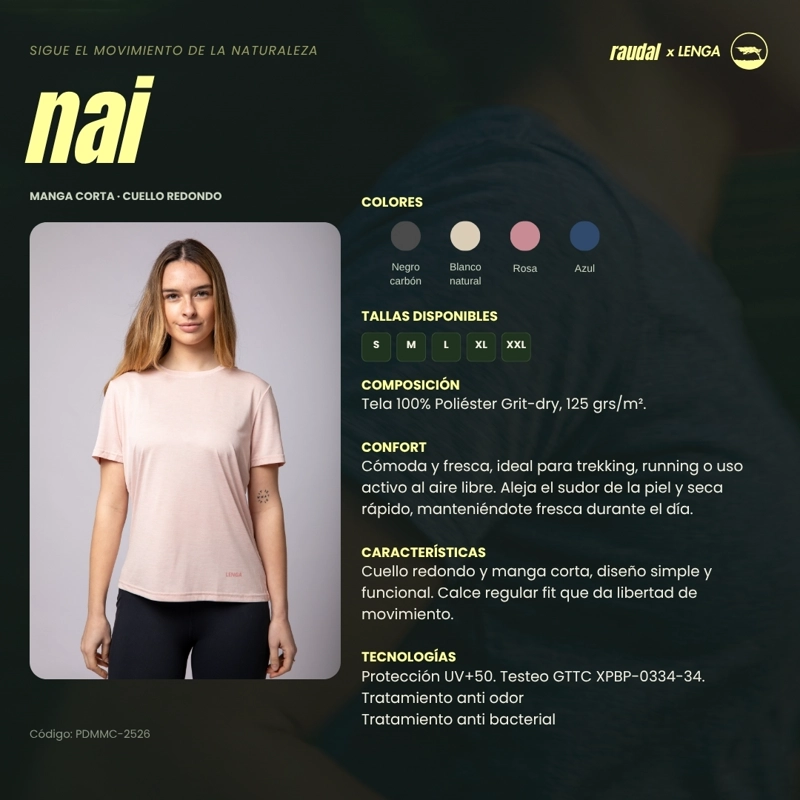 POLERA MUJER GRIT-DRY MANGA CORTA NAI LENGA UPF+50 - 5