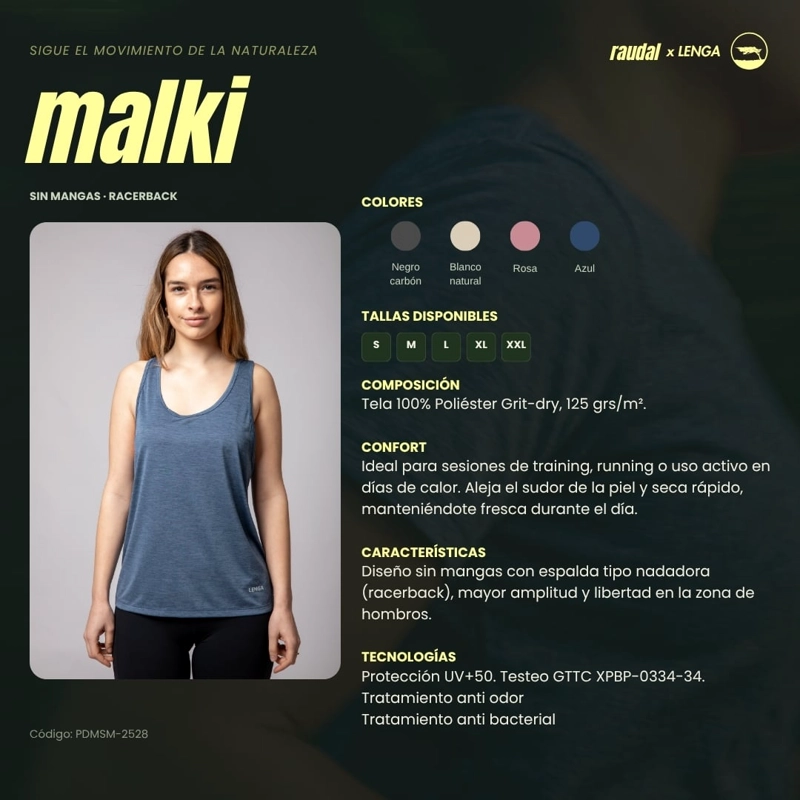 POLERA MUJER GRIT-DRY TANK TOP SIN MANGAS MALKI LENGA UPF+50 - 5