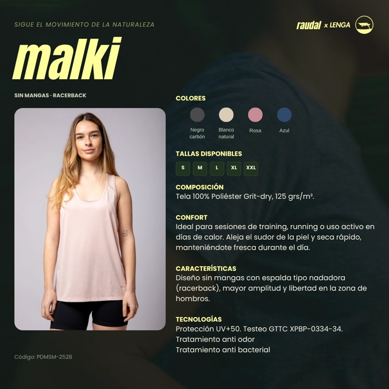 POLERA MUJER GRIT-DRY TANK TOP SIN MANGAS MALKI LENGA UPF+50 - 5