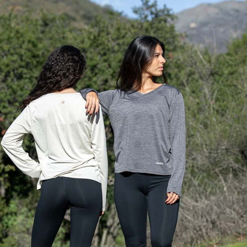 POLERA MUJER GRIT-DRY CUELLO EN V MANGA LARGA RAYMI LENGA UPF+50 - 4