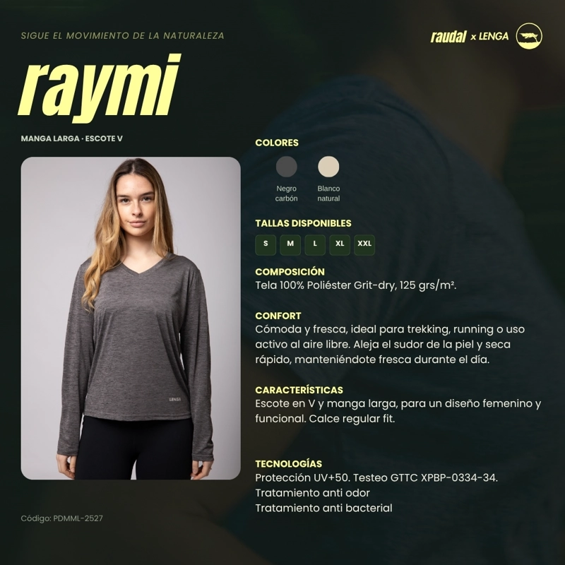 POLERA MUJER GRIT-DRY CUELLO EN V MANGA LARGA RAYMI LENGA UPF+50 - 5