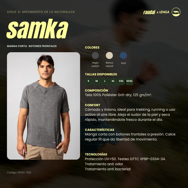 POLERA HOMBRE GRIT-DRY MANGA CORTA Y BOTONES UV+ SAMKA LENGA - 5