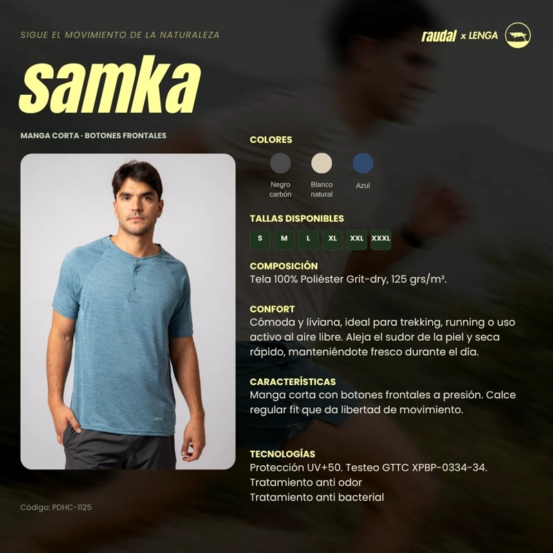POLERA HOMBRE GRIT-DRY MANGA CORTA Y BOTONES UV+ SAMKA LENGA - 5