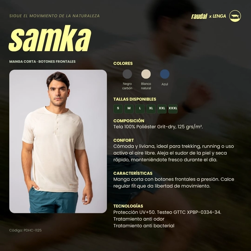 POLERA HOMBRE GRIT-DRY MANGA CORTA Y BOTONES UV+ SAMKA LENGA - 5